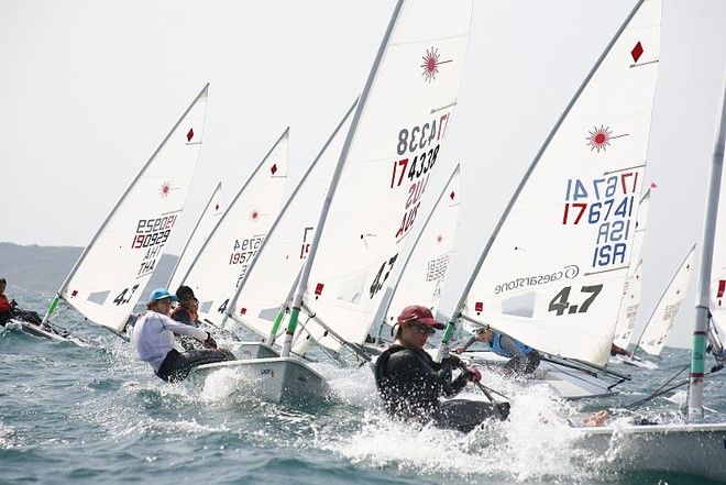 Louise Evans near the front of the pack in Race 6 - Laser 4.7 World Youth Championships, Pattaya Thailand © Royal Varuna Yacht Club .
